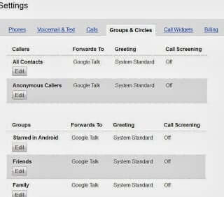 Google Voice Settings